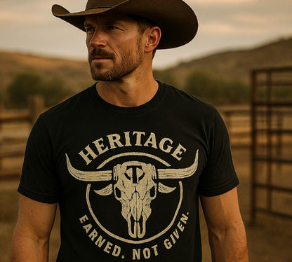 HERITAGE. EARNED. NOT GIVEN.™ — Western Skull Tee