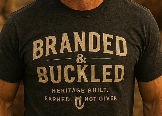 Branded & Buckled Western Tee – Earned. Not Given. | Flyin’ T Cowboy Shirt